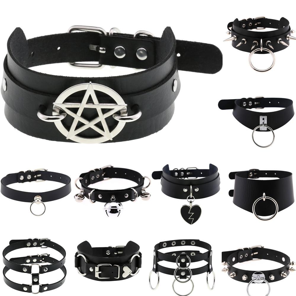 DIEZI Punk Black Lace Leather Choker Torques Necklace For Women Men Harajuku Gothic Sexy Cirle Heart Collar Necklace Jewelry