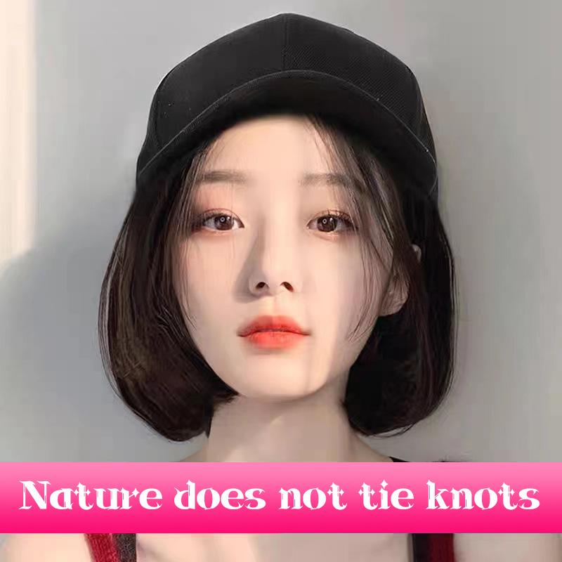Synthetic Baseball Wig Bob Wig Black Hat Wigs Cap With Hair Naturally Connect Bob Hair Baseball Cap Adjustable