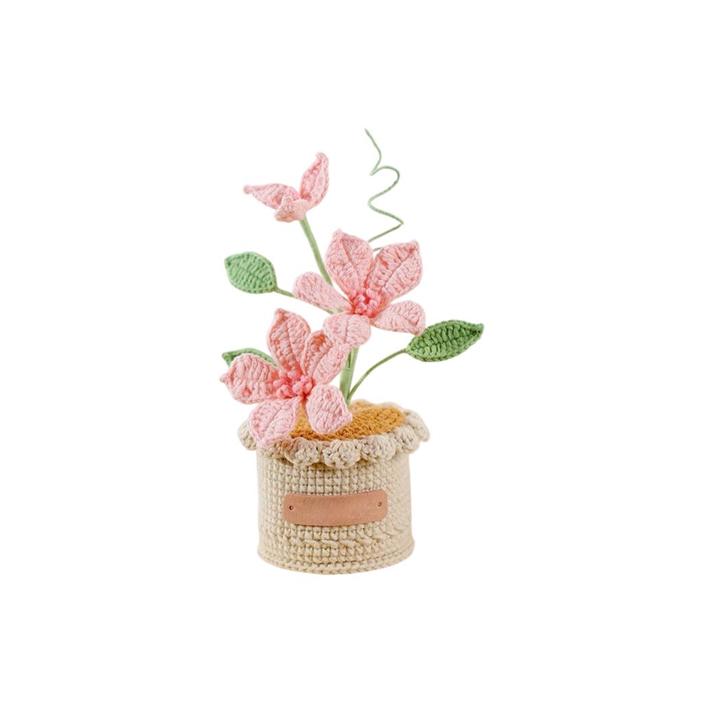 Handmade Crocheted Clematis Potted Plant – Exquisite Knitted Artificial Flower For Home Decor & Thoughtful Gift