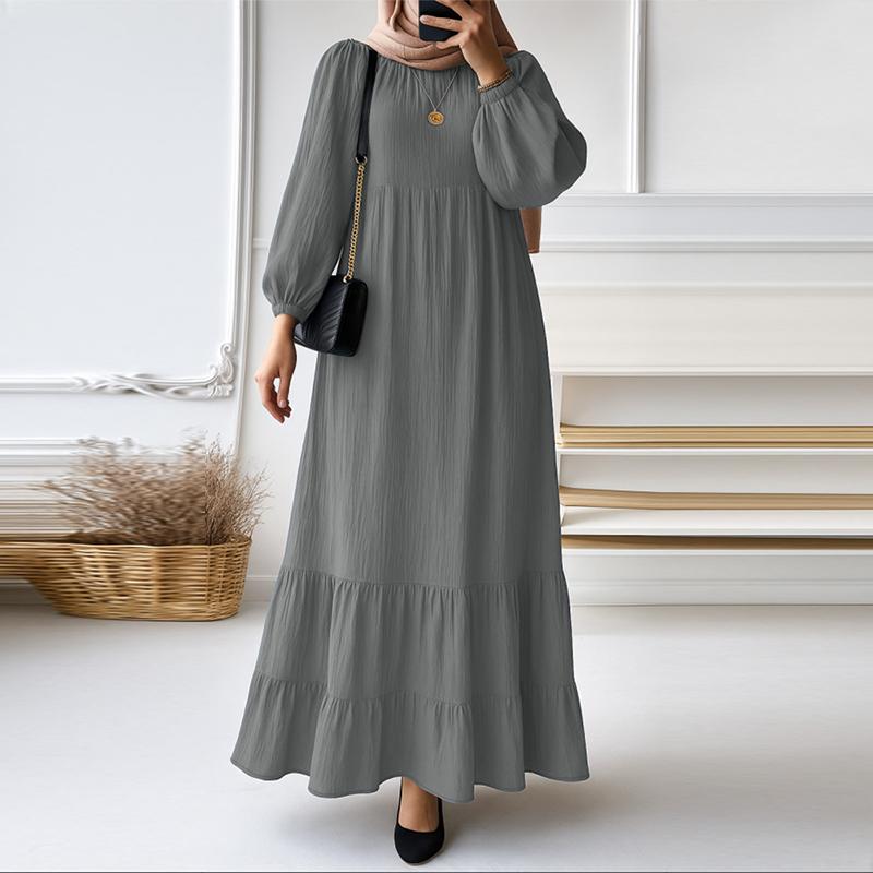 ZANZEA Women Casual Round Neck Solid Color Loose Long Sleeve Long Dress
