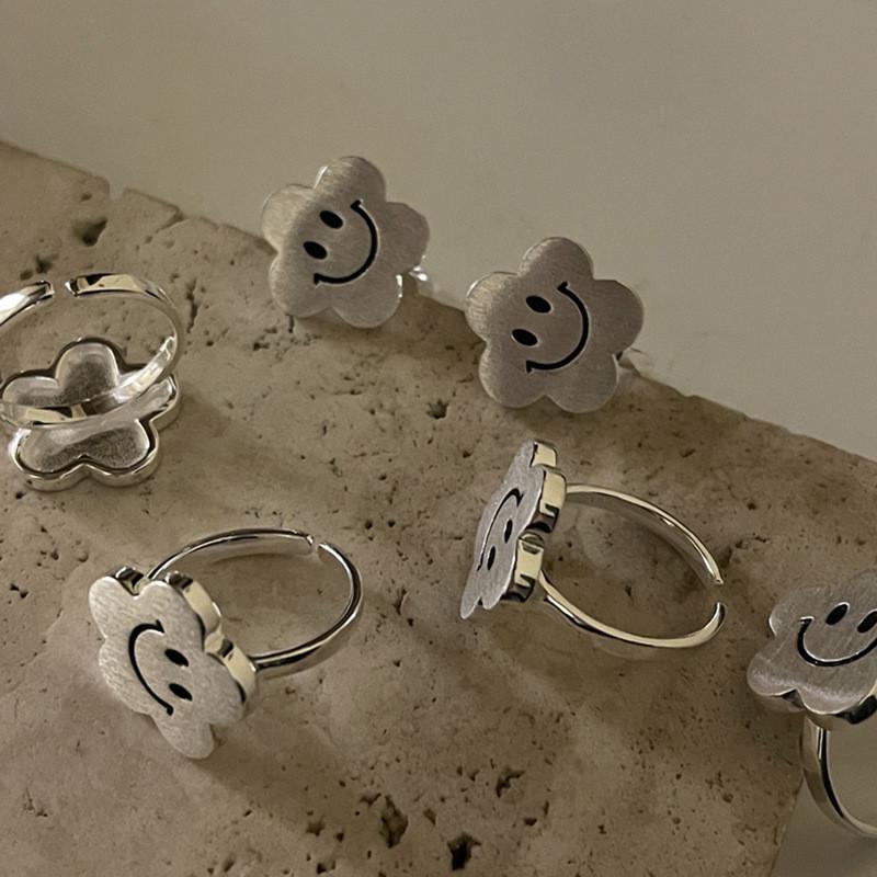 Fashionable Style Ins Matte Flower Ring For Womens Adjustable Design Open