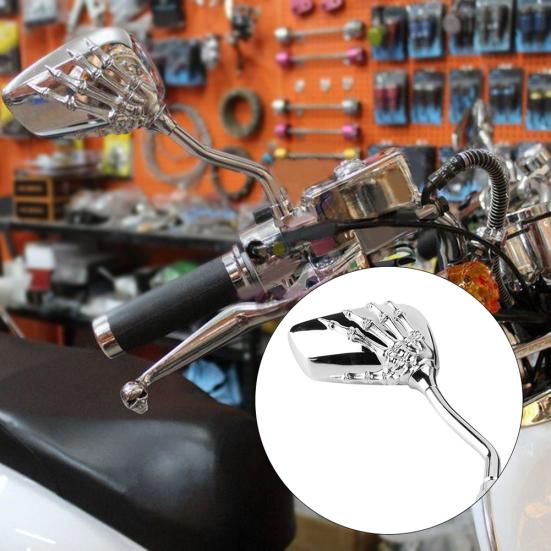 1 Pair Left Right Universal Motorcycle Chrome Skull Hands Side Rear View Mirrors