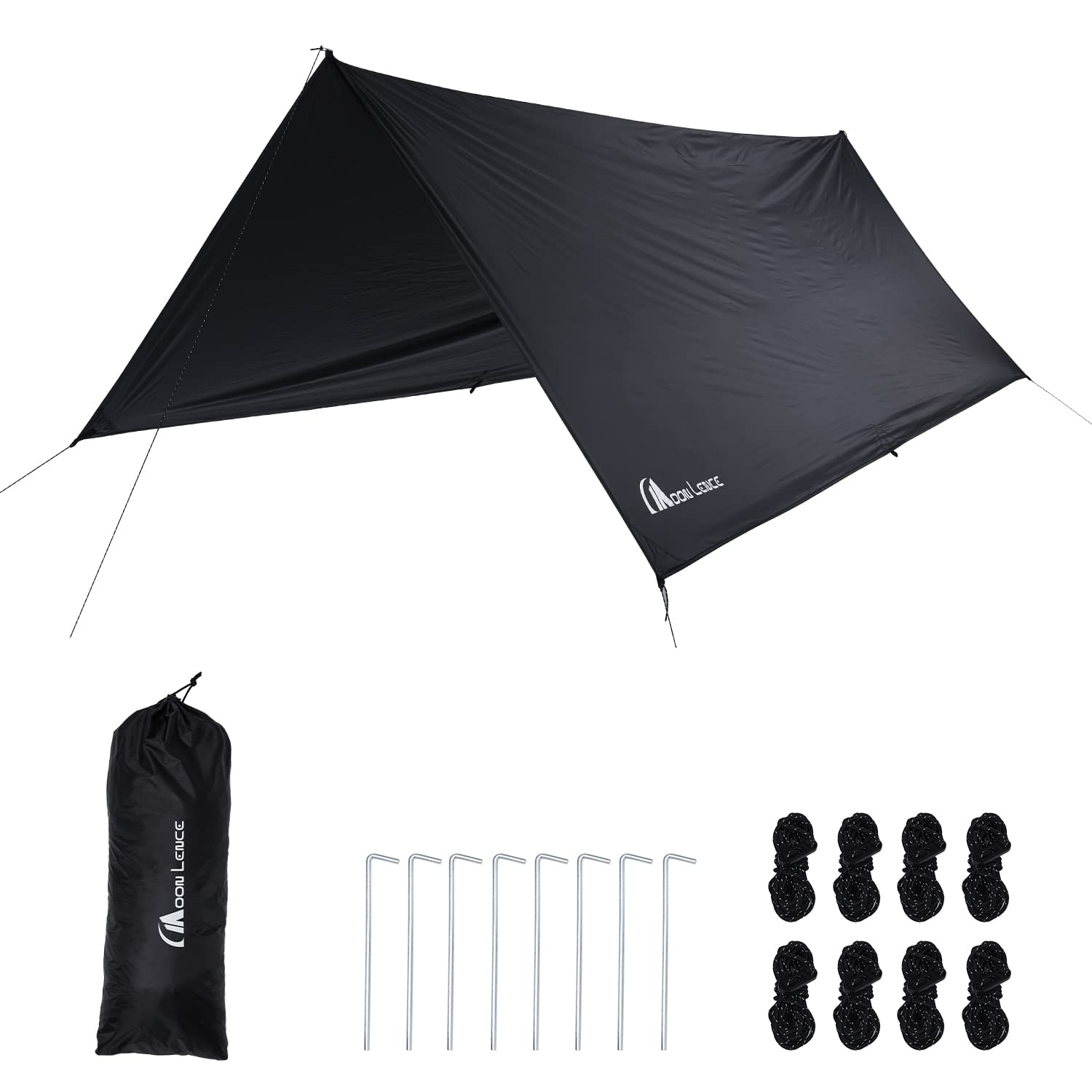 MOON LENCE Tarp, 3m x 3m, Black Gum Finish, Waterproof Rectangular Tarp, 3000mm Water Pressure Resistance, UV Protection, Sunshade, Awning, Camping, L