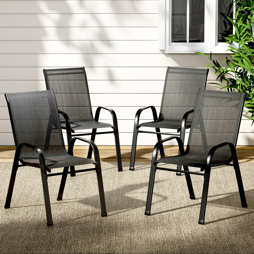 Patio Chairs Gardeon 4X Outdoor Stackable Chairs Lounge Bistro Set Patio Furniture