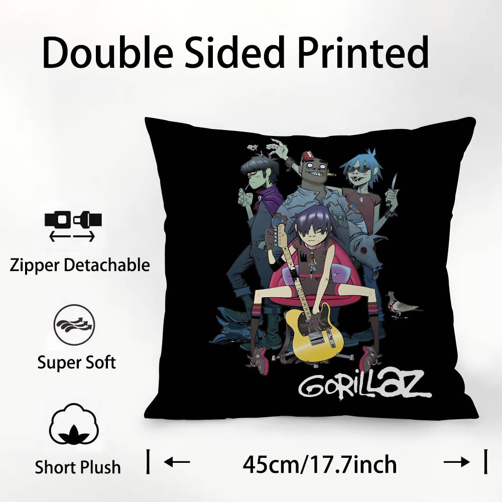

G-Gorillaz Band Pillow Case Square Double‑Sided Print Cushion Case For Sofa Home Bedchamber Decor Gift 12x12Inch