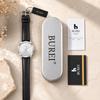 BUREI Men's Analog Quartz Watch Waterproof Slim Business Casual Black Leather Belt