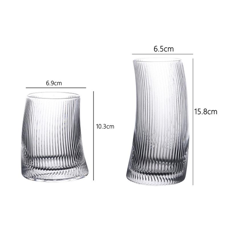 Crescent Shaped Wine Glass Striped Glass Cup Ins Style Cocktail Glass Soda Water Beverage Cups Iced Latte Mug Drinking Glasses