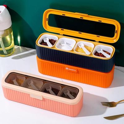 Caja de Condimentos para el Hogar Dividida Juego de Tarros de Condimentos Cuatro en Uno Caja de Condimentos de Cocina con Tapa