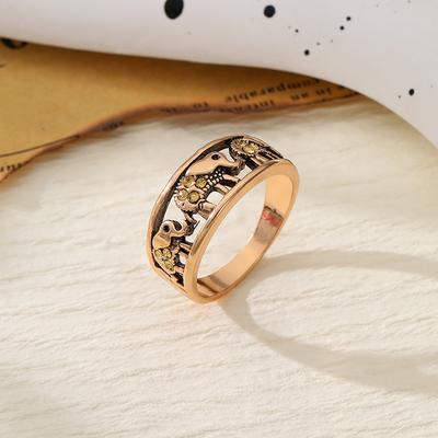 New, Retro Personalized Fashion Animal Ring Couple Hollowed Out Ancient Gold Elephant Diamond Ring