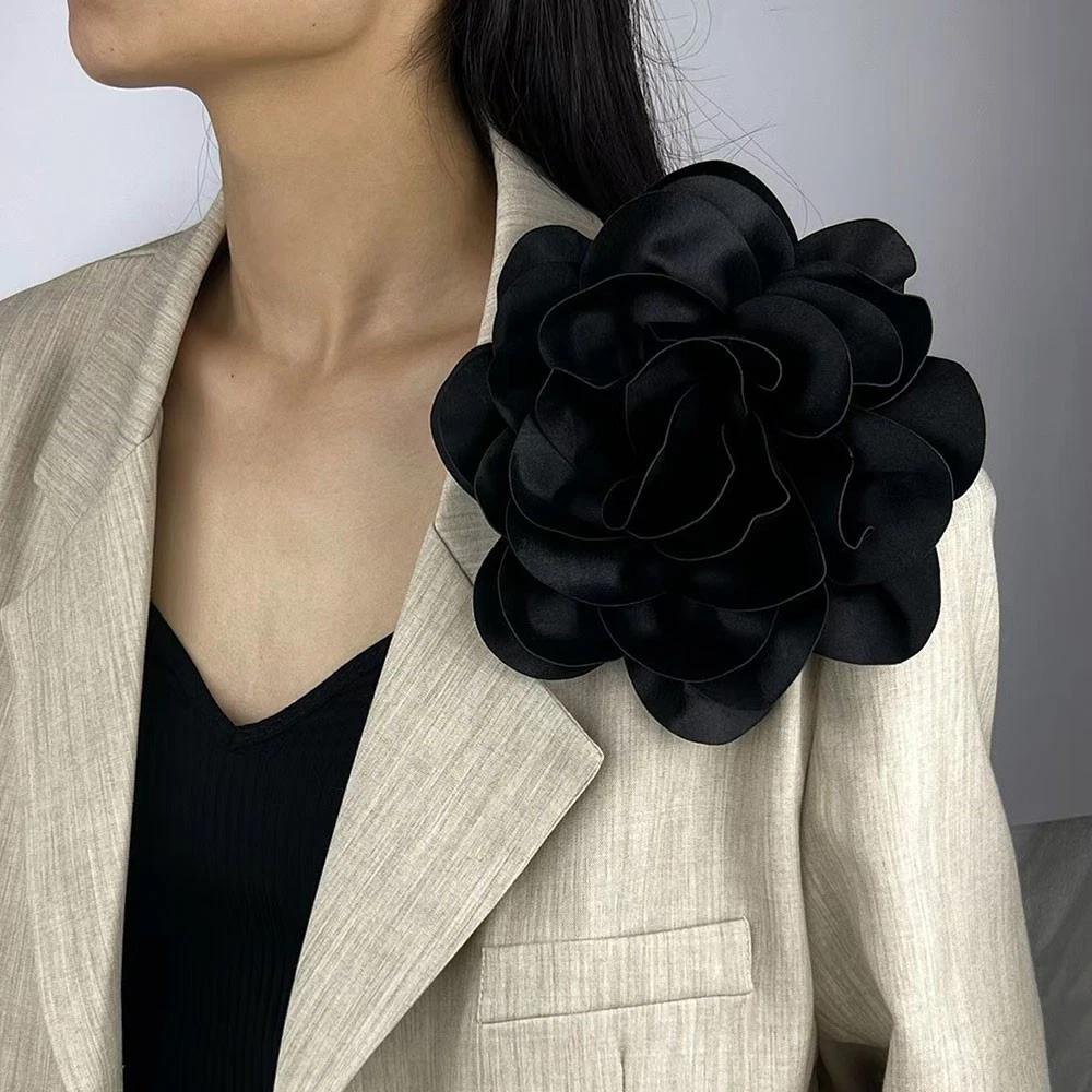 Large Flower Corsage Silky Satin Lapel Pin Camellia Brooch Romantic Wedding Flower Brooch For Shirts Lapel Skirts