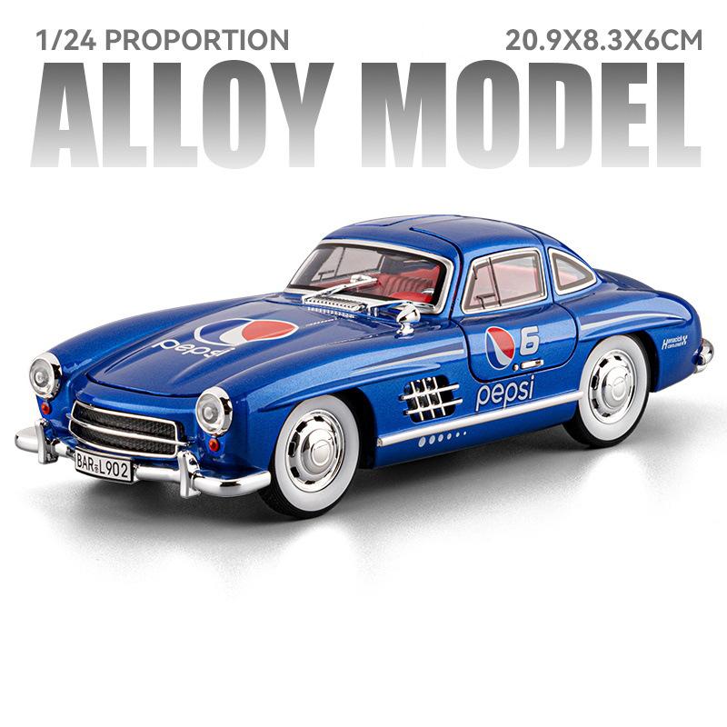 1:24 Scale 300SL 500K Vintage Car Toy Model Alloy Body Doors Opened Music Light Pull Back Vehicles Models Kids Hobby Gifts