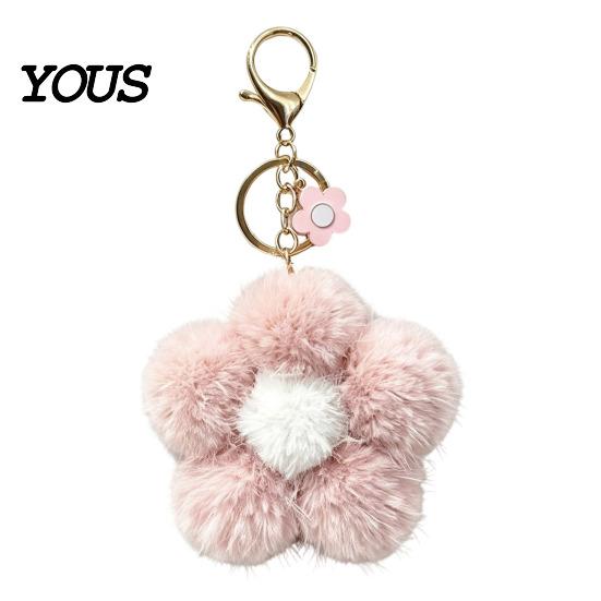 Aesthetic Purse Accessory Plush Flower Keychain for Backpack, Fuzzy Floral Keyring Key Chain Bag Charm, Women Girls Handbags Decorative
