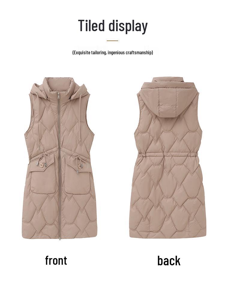 Women's Mid-Length Hooded Cotton Vest: Fashionable, Slimming, Waist-Cinching, Warm, and Cold-Proof Outerwear