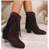Autumn Winter Pointed Toe Thick Heel Ankle Boots Ladies Tassel Western Boots Retro Rivet  Cowboy Fashion Womens Esigner Shoes