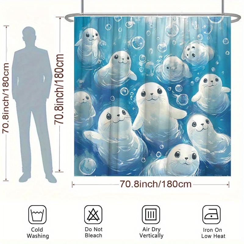 Arctic Harmony Shower Curtain - Cute Seal Baby Hanging on Cold Wonderland Wall, Used for Living Room and Bedroom Decoration