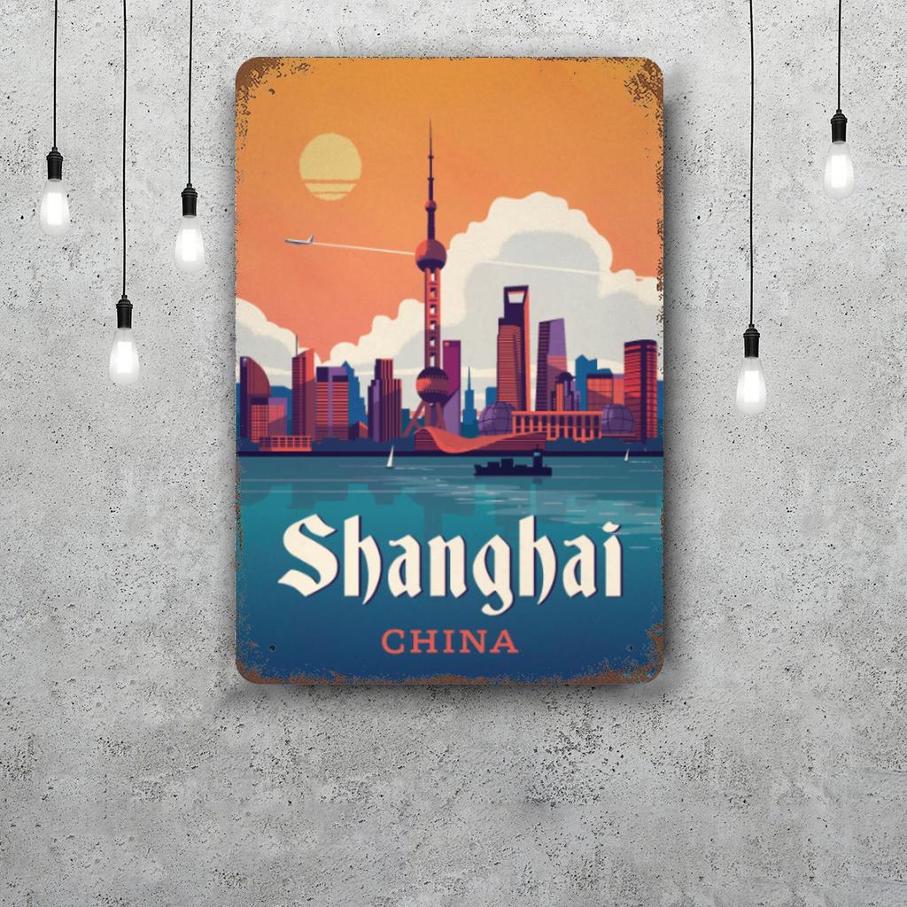 shanghai Vintage Tin Sign Home Decor Wall Decor Art Wall Mural Room Decoration Decor Retro Metal Sign Plate Bar Posters