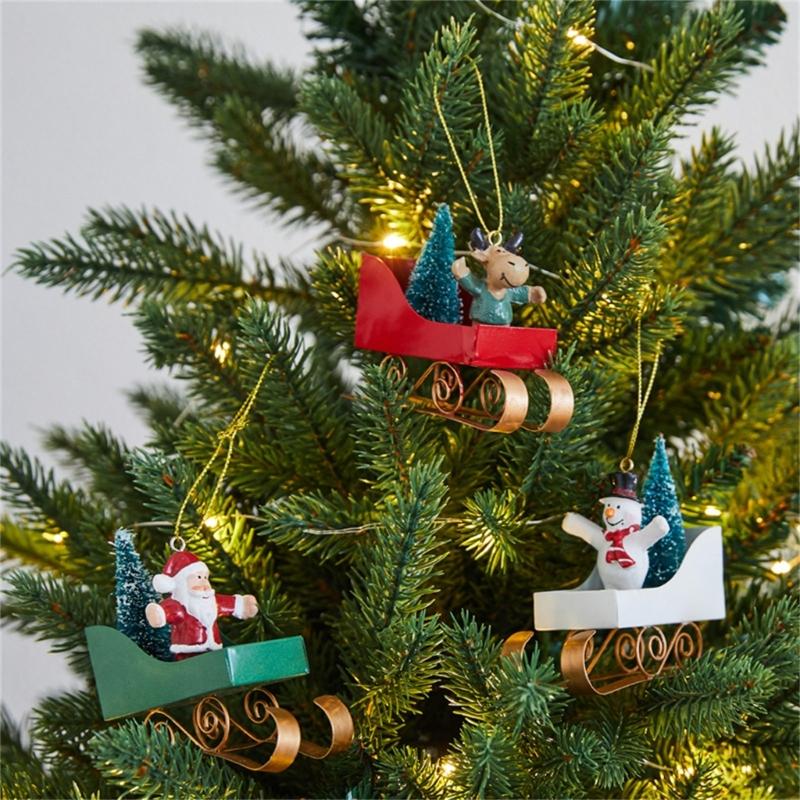 Retro Metal Sleigh Hanging Ornament Christmas Tree Decoration For Mantel Window Door Entryway Display Car Interiors