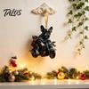 Unique Xmas Window Ornament Puppy Riding Motorcycle Car Pendant, 2D Flat Acrylic Rearview Creative Christmas Tree Pendant Mirror Hanging Charm,
