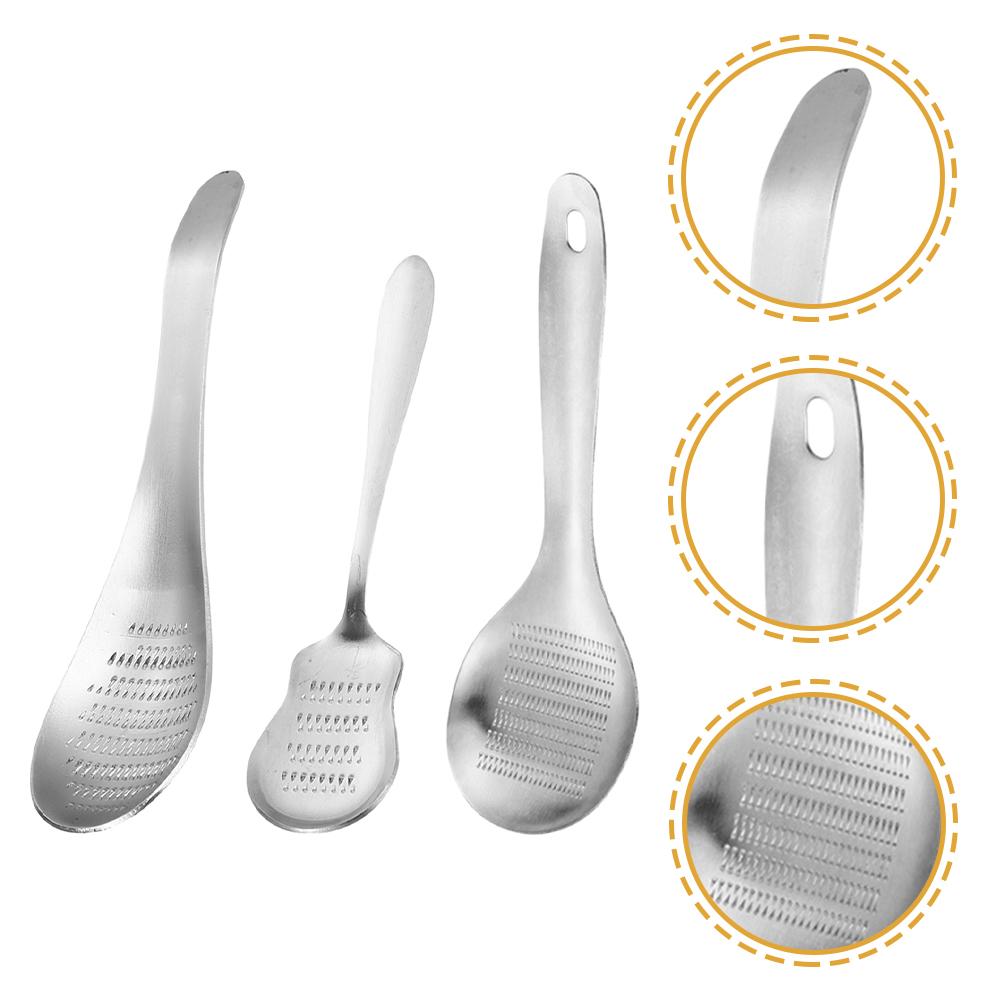 

3 Pcs Stainless Steel Ginger Grinder Reusable Garlic Spoon Shaped Food Household Mincer Home Accessory Multi-function Grater серебряный