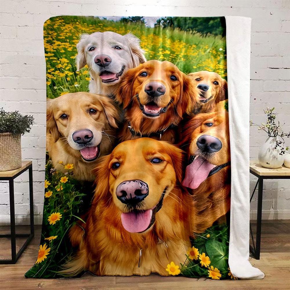 Golden Retriever Group Floral Blanket bedroom Blanket for Livingroom Couch lunch break Soft throw for Friend's festival Gift