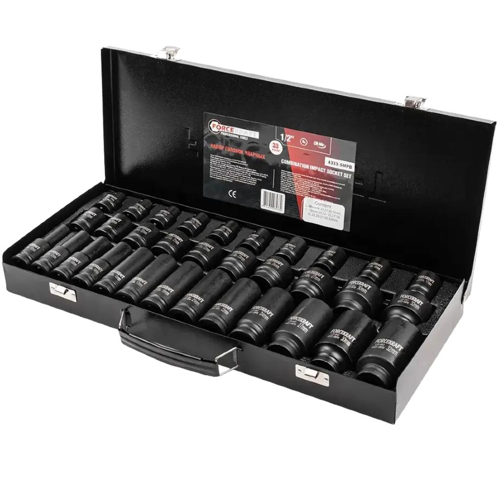 Forcekraft Impact Socket Wrench Set 33 Pieces 1/2" + Case