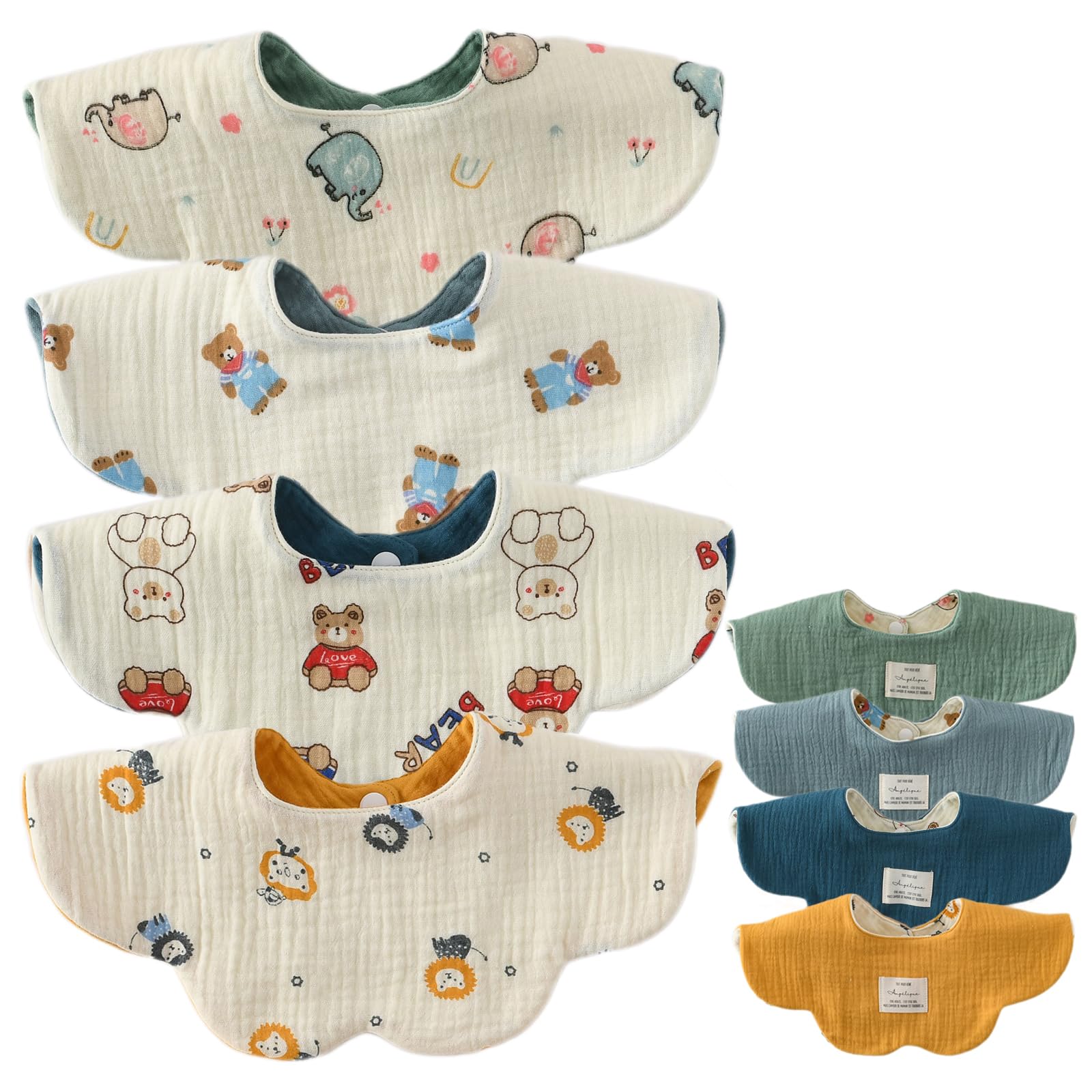 

Set of 4 Baby for Girls and Stylish Newborn Solid Mealtime Baby Baby Shower Gift [GoUseGo] Bibs, Double-Sided, 6-Layer Gauze, Boys, Bibs, 360-Degree