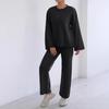 Women Loose Comfortable Solid Color Long Sleeve Sweater Wide Leg Pants Two Piece Loungewear Set