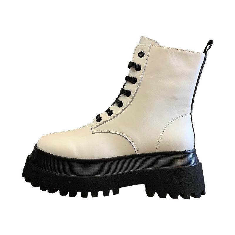 Short Boots Women's Winter Solid Color Thin Single Woman Breathable Platform Increased Motorcycle Boots Autumn Fashion Black