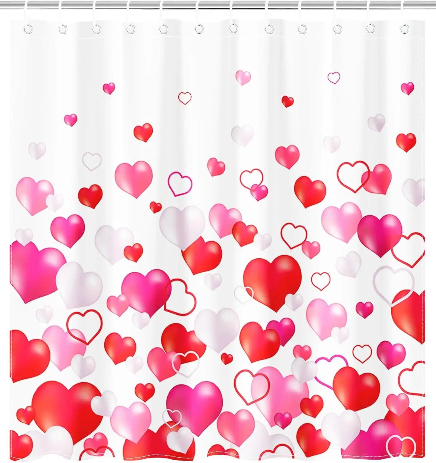 

Valentine s Day Shower Curtain Pink Red Love Bathroom Romantic Polyester Waterproof Shower Curtain 180x180cm 90X180CM
