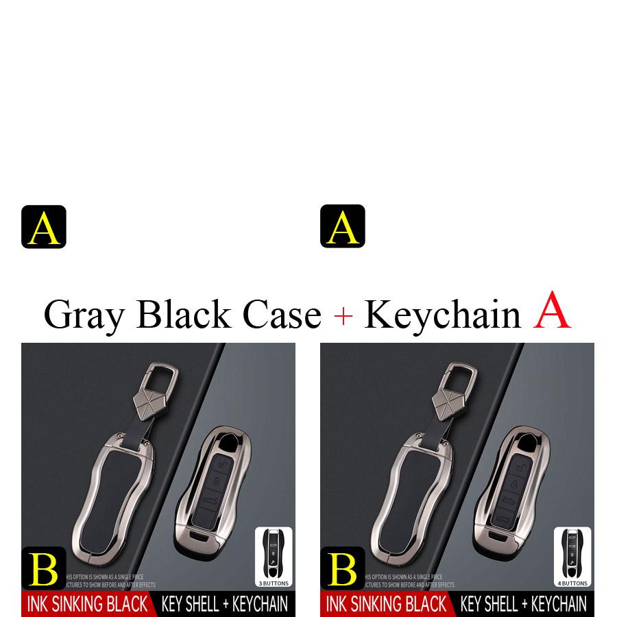 Zinc Alloy + PU Leather Car Key Case Cover Fob Holder Keychain For Porsche Cayenne 718 MACAN Panamera 911 Macan Boxster Cayman