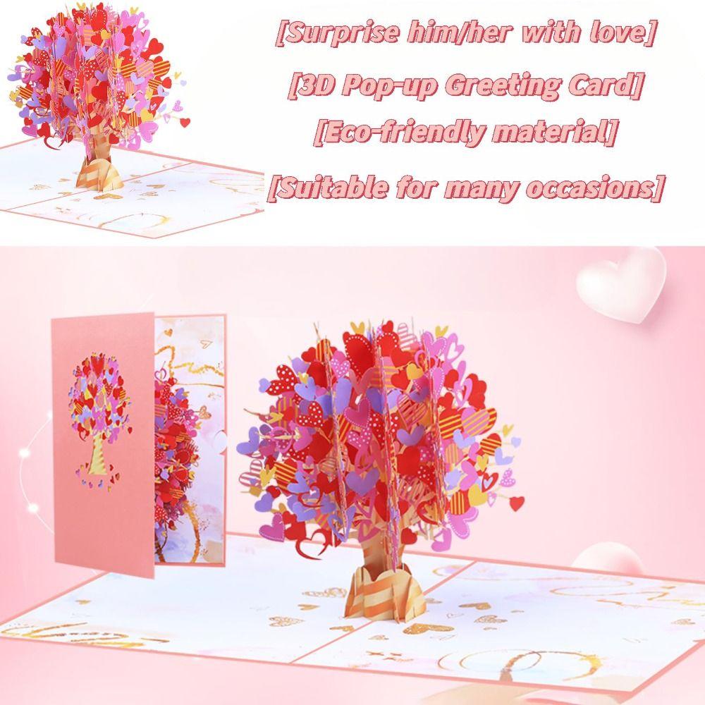 Pop Up Design Valentines Day Greeting Cards Romantic Handcrafted 3D Heart Tree Card Exquisite with Envelope Moon Wedding Cards