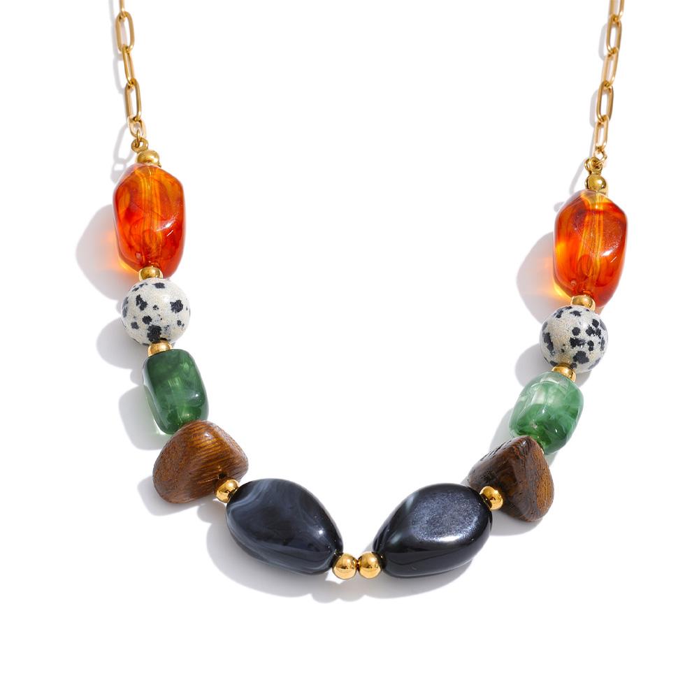 

Yhpup Support DIY Pendant Stainless Steel Natural Stone Resin Beads Handmade Necklace 2026 Waterproof Statement Fashion Jewelry