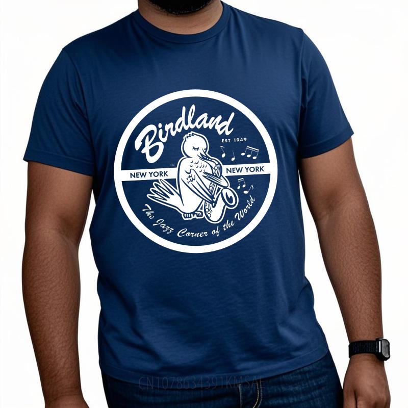 

Vintage Summer For Man Tshirt Birdland New York Jazz Bird Saxophone Music Logo Short Sleeve Street Wear Crew Neck Tshirt 4XL
