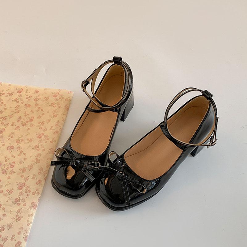 Fashion Women Pumps Thick High Heels Shoes Red Mary Jane Female Lolita Square Toe Shoes Spring Autumn New Party Leather Woman's Loafers