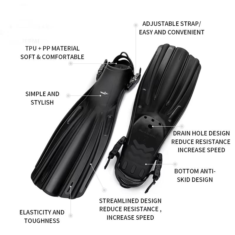 Professional Adjustable Long Flippers - Hot-Selling Swimming Fins for Snorkeling, Diving & Training