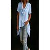 Women Casual Loose Cowl Neck Short Sleeve Asymmetric Hem Solid Blouse