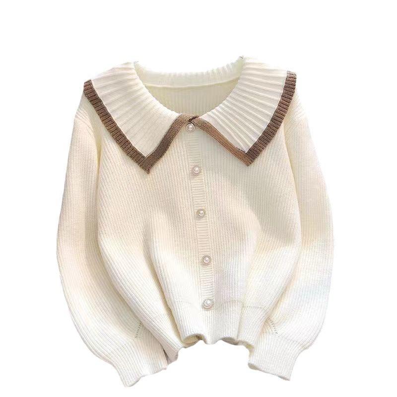 Early Autumn Doll Collar Knitted Cardigan Women's New Autumn Loose Temperament High-end Sweater Jacket