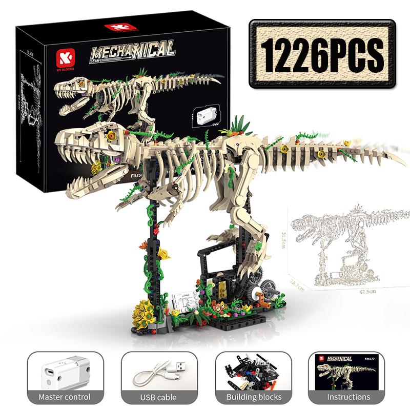 1226Pcs Jurassic Tyrannosaurus Rex Fossil Skeleton Building Blocks Electric Driven Education Dinosaur Model Toys Holiday Gifts