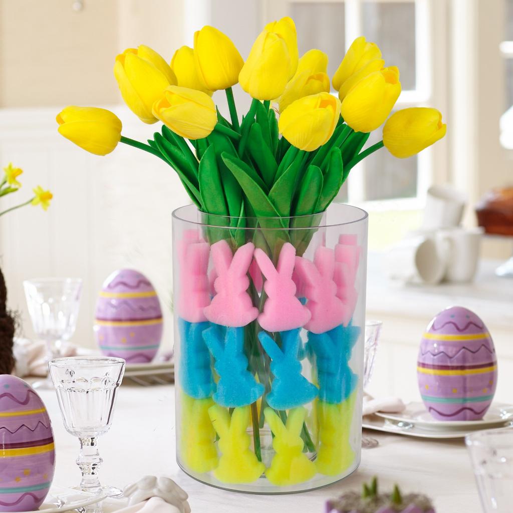 Easter Bunny With Tulips High Elastic Sponge Stamping Flower Arrangement PU Sponge
