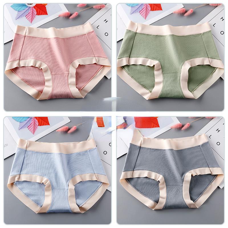 Eske med 4 stykker bomull dameundertøy Middels midje sømløse trekantede bukser Antibakterielt og pustende undertøy