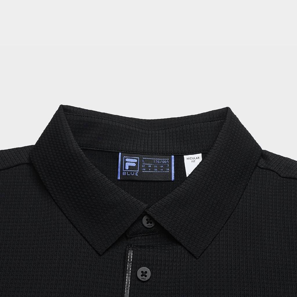 Fila Blue Solid Polo Neck Pullover Knitted Short Sleeve Polo Shirt Men Tops F11M622129F-BK