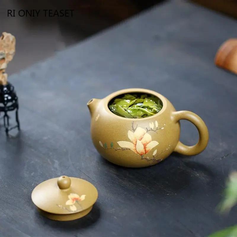 230ml Chinese Yixing Purple Clay Teapots Mud-painted Flower Pattern Handmade Xishi Tea Pot Beauty Kettle Zisha Tea Set Gifts