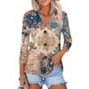 Women's Fashion Casual Print Button-down Shirt 3/4 Long Sleeve Tops