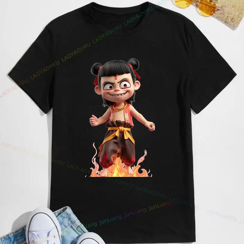 2025 Nezha 2 Magisches Poster Kurzarm Rundhals T-Shirt Mode Freizeit Lustig Y2K Süß Spaß T-Shirt