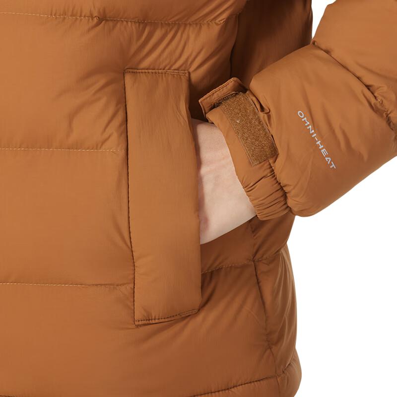 Columbia Omni-Heat Logo Pattern Color Block Zipper Hooded Warm Puffer Jacket Women outerwear White Brown WR9464-224