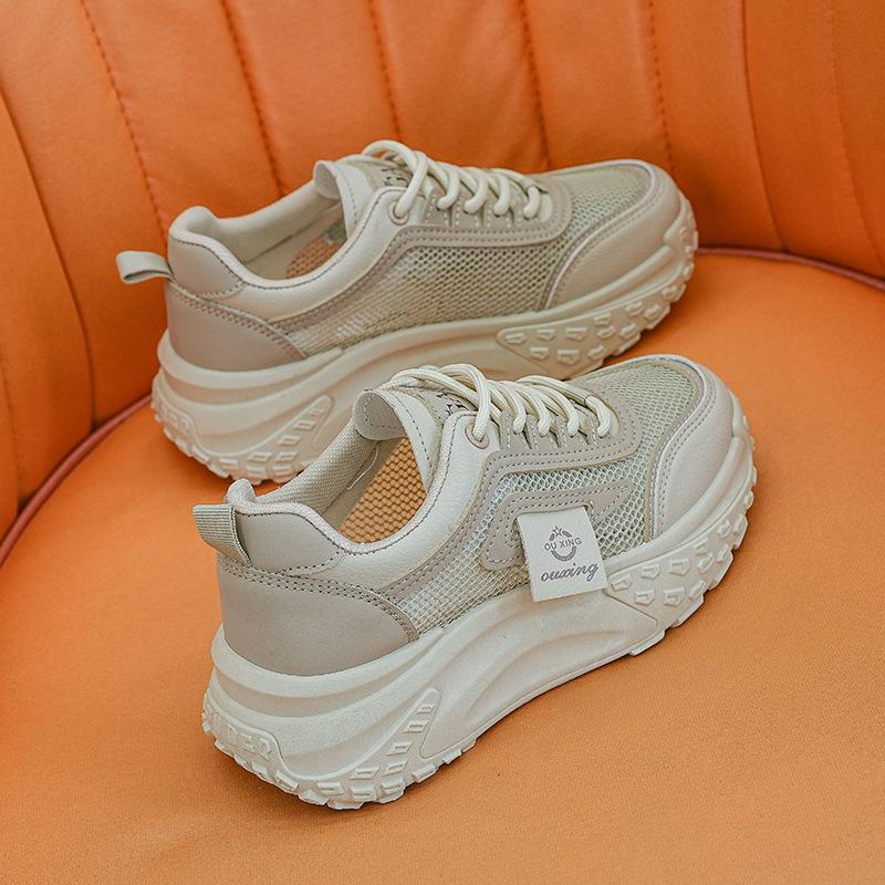 Mesh-Plateau Weiße Schuhe Damen Neu Frühling und Sommer Dad-Schuhe Damen Atmungsaktiv Vielseitig Lässige Sportschuhe