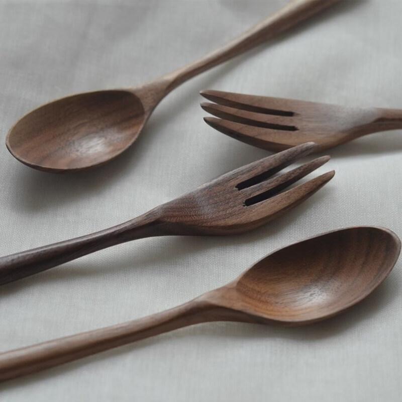 Black Walnut Wooden Spoon and Fork Set