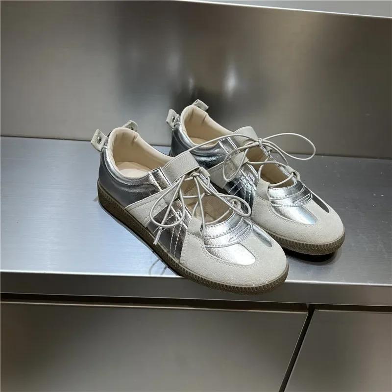 Fashion 2024 Women Spring Summer New Soft Leather Korea Y2k Designer Casual Ballet Sports Athletic Training Flat Sneakers Female Shoes