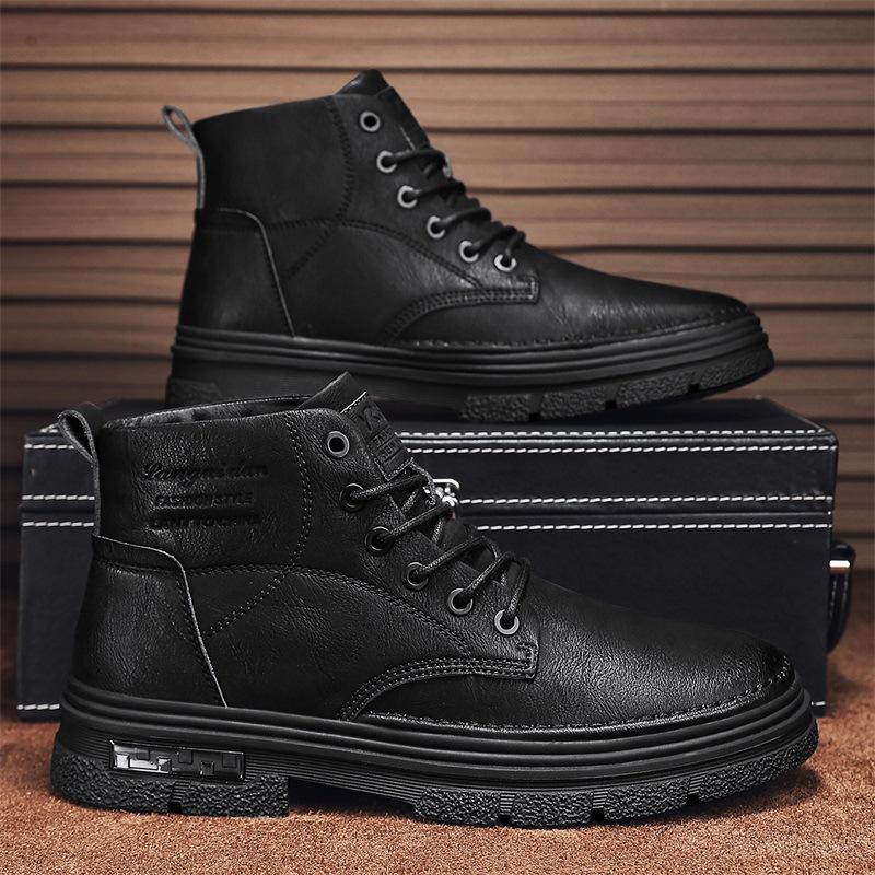 

Мужская обувь зимняя средняя и высокая ботинки Martin новые мужские британские низкие повседневные кожаные ботинки ретро локомотив инструментальные ботинки 39 чёрный