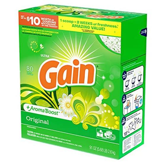 Detergent de rufe pudră Gain 80 porții [GAIN] (Original) (2.57kg 91oz)
